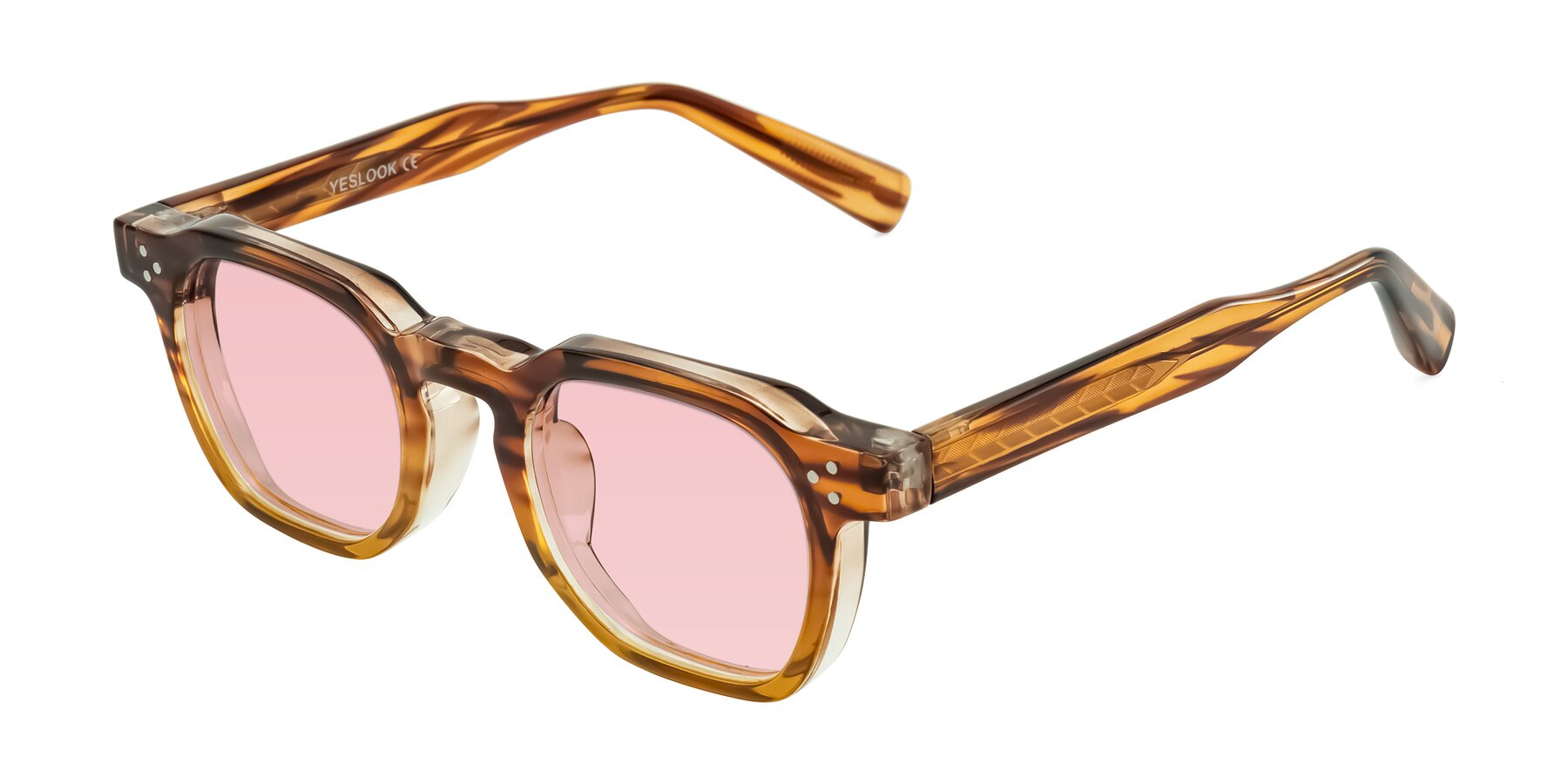 Angle of Fingar in Cola Brown Striped with Light Garnet Tinted Lenses