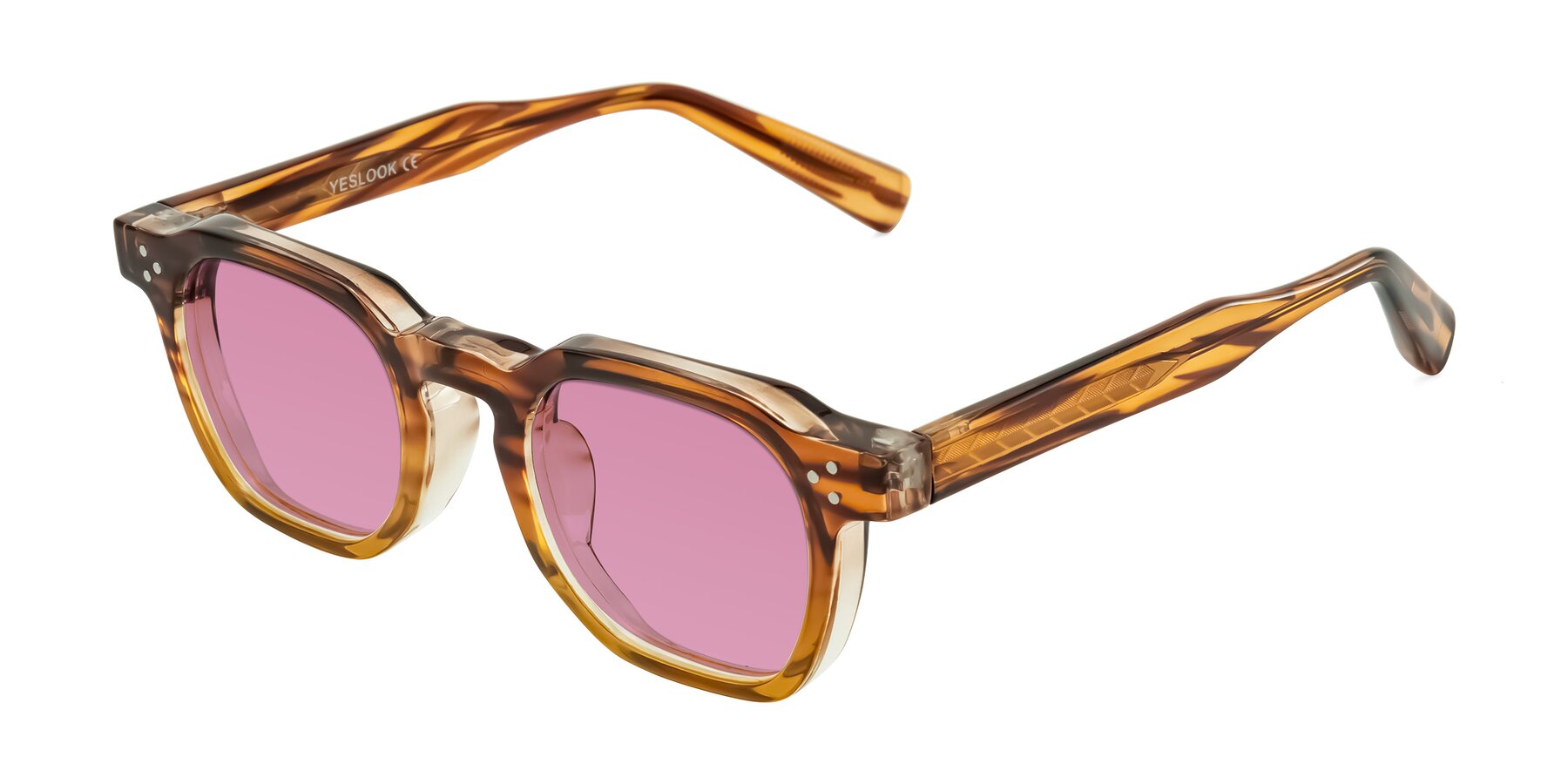 Angle of Fingar in Cola Brown Striped with Medium Wine Tinted Lenses