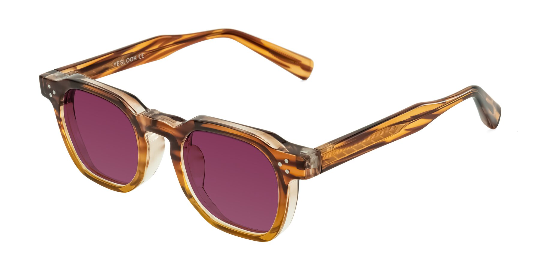 Angle of Fingar in Cola Brown Striped with Wine Tinted Lenses