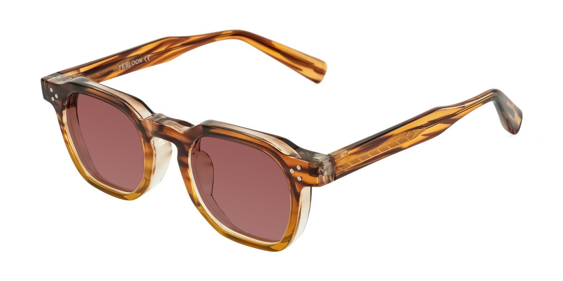 Angle of Fingar in Cola Brown Striped with Garnet Tinted Lenses