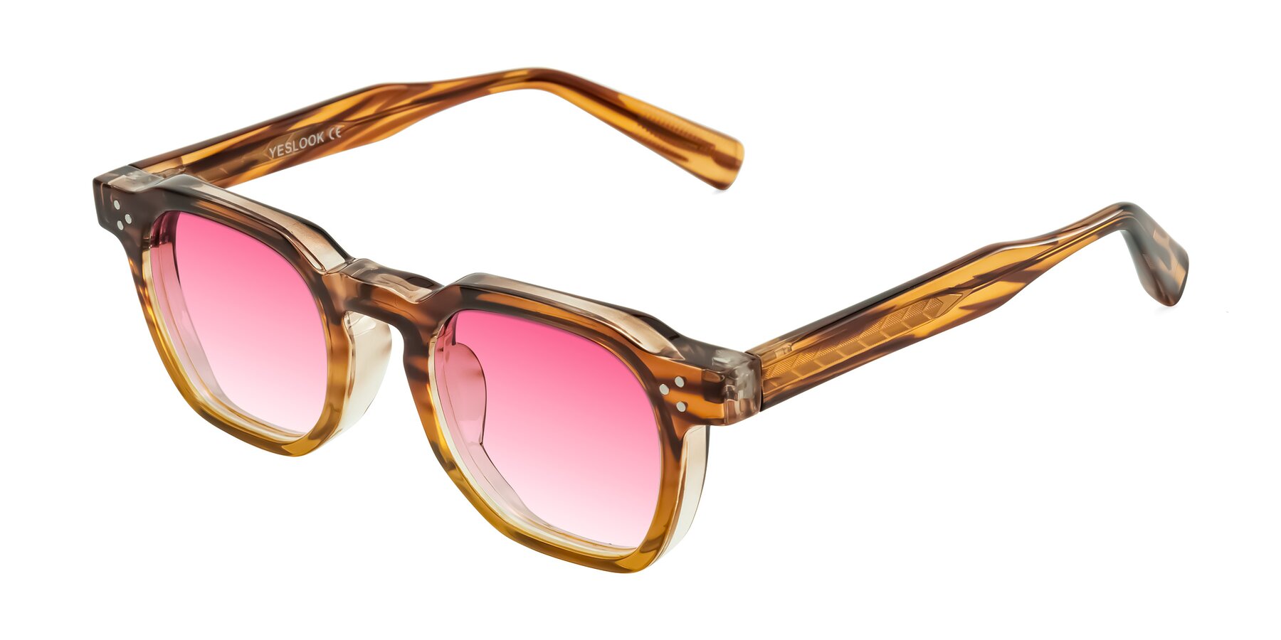 Angle of Fingar in Cola Brown Striped with Pink Gradient Lenses