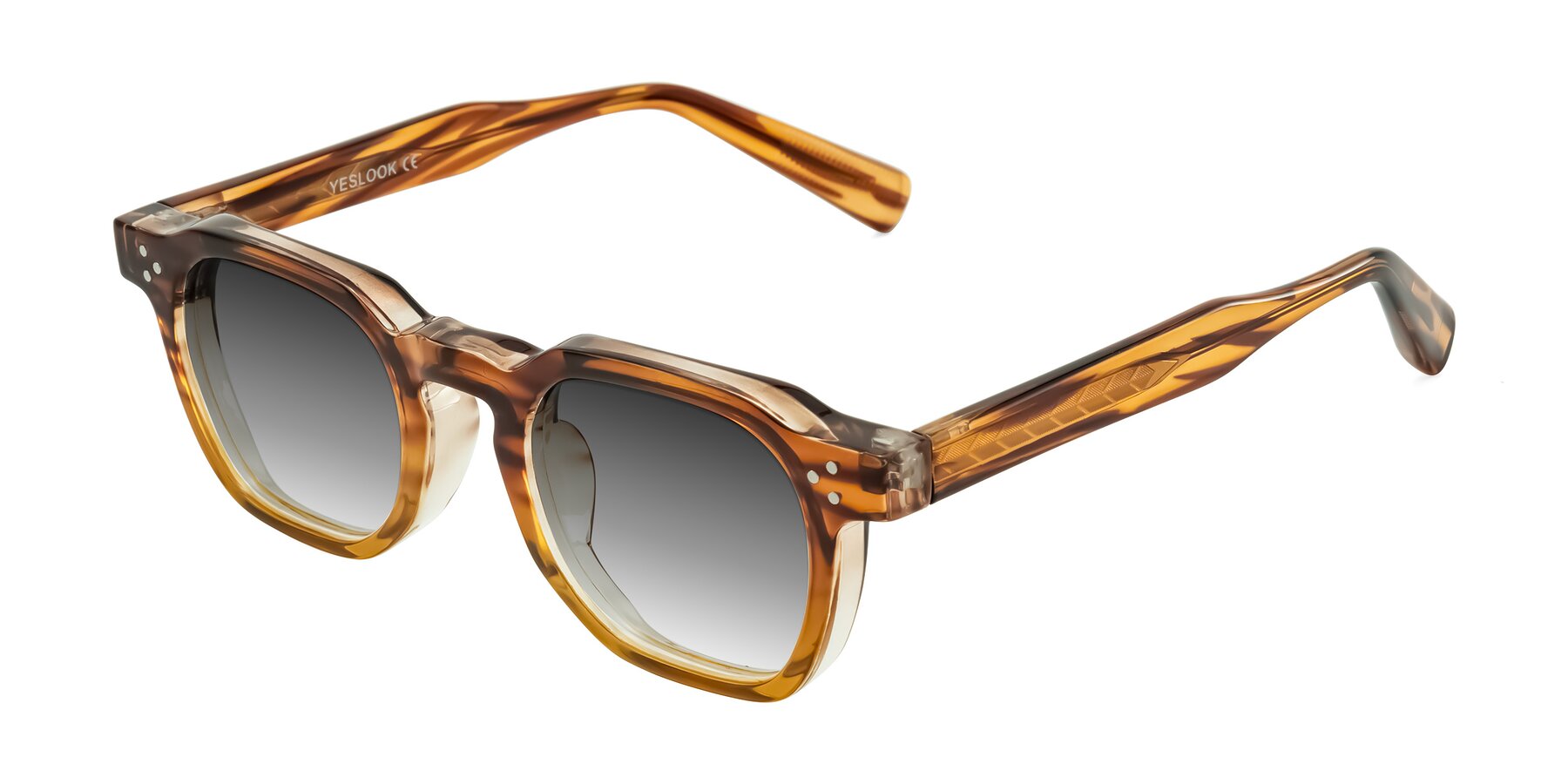 Angle of Fingar in Cola Brown Striped with Gray Gradient Lenses