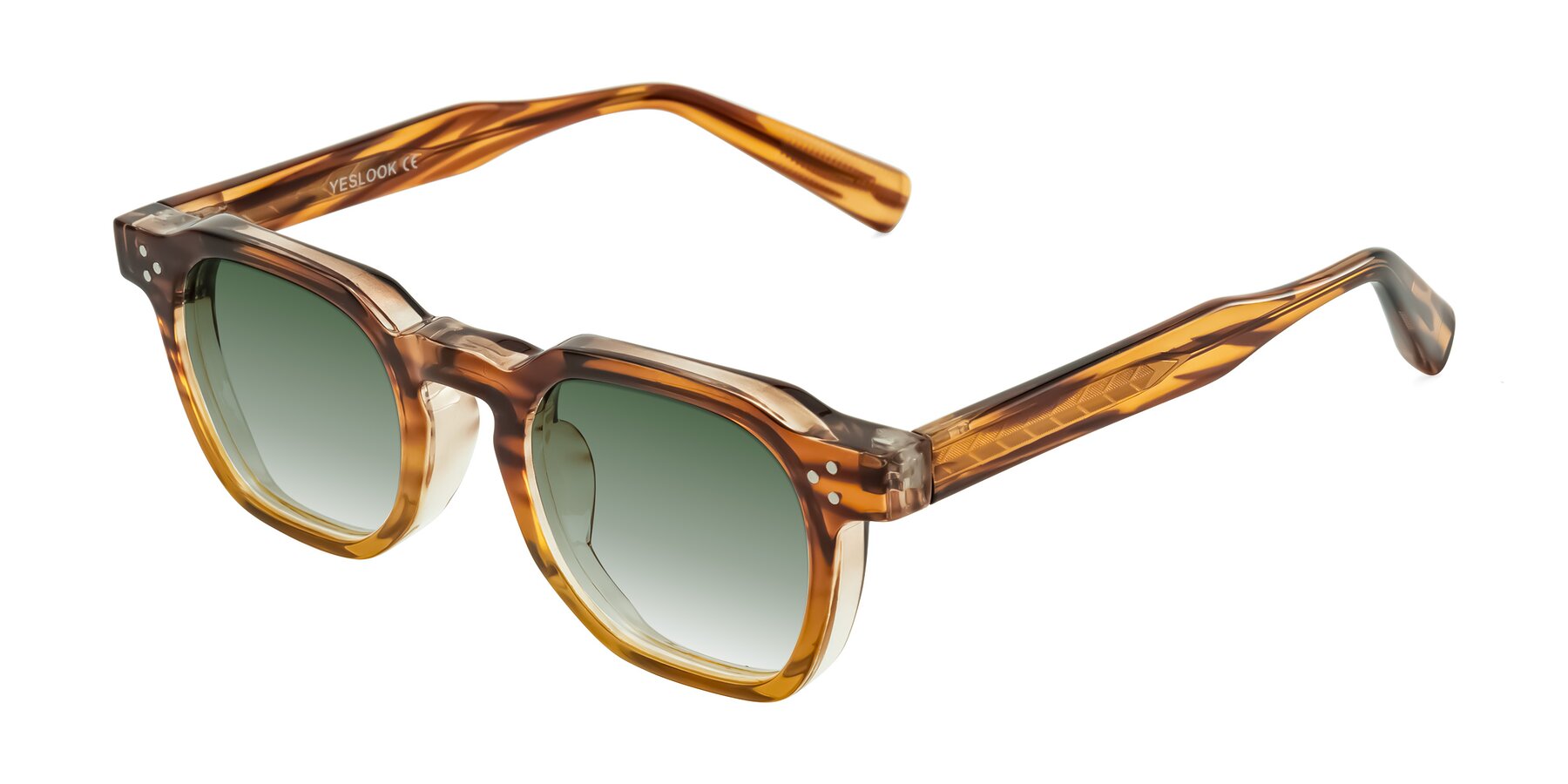 Angle of Fingar in Cola Brown Striped with Green Gradient Lenses