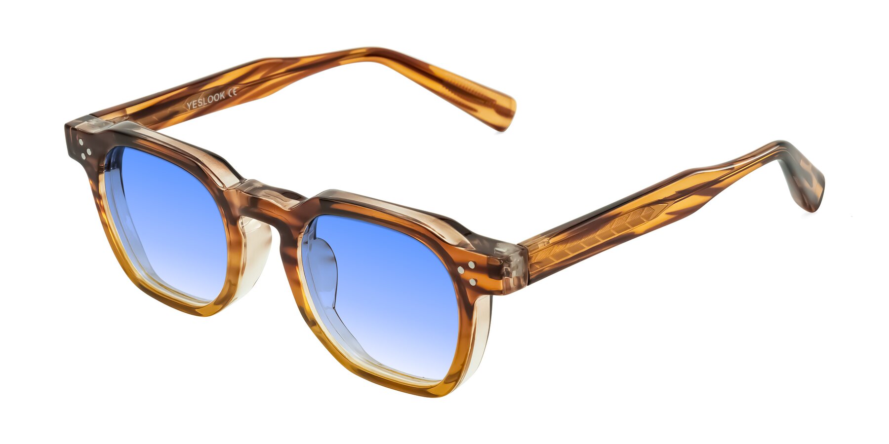Angle of Fingar in Cola Brown Striped with Blue Gradient Lenses