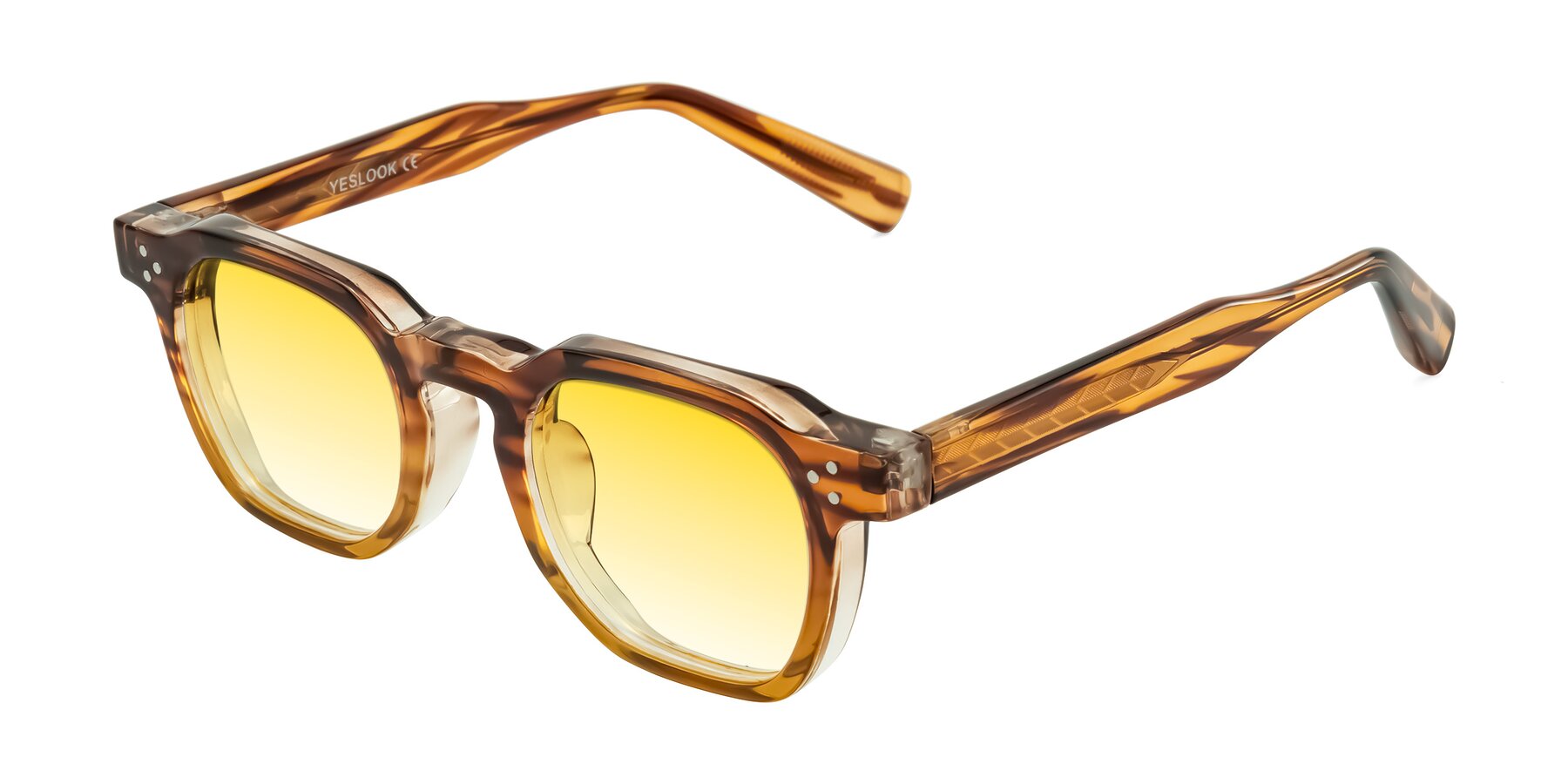 Angle of Fingar in Cola Brown Striped with Yellow Gradient Lenses