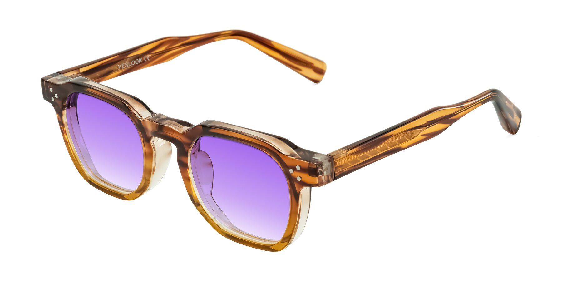 Angle of Fingar in Cola Brown Striped with Purple Gradient Lenses