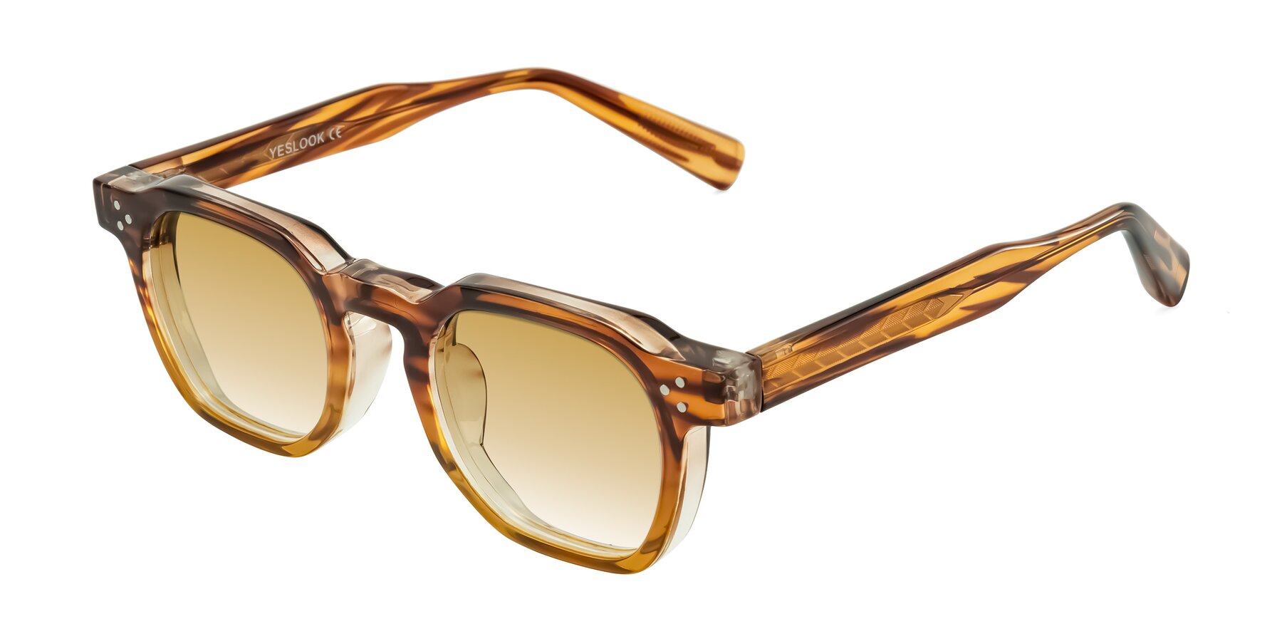 Angle of Fingar in Cola Brown Striped with Champagne Gradient Lenses