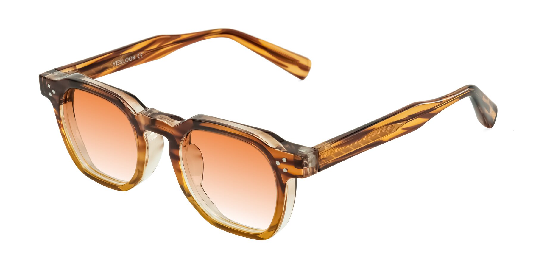 Angle of Fingar in Cola Brown Striped with Orange Gradient Lenses