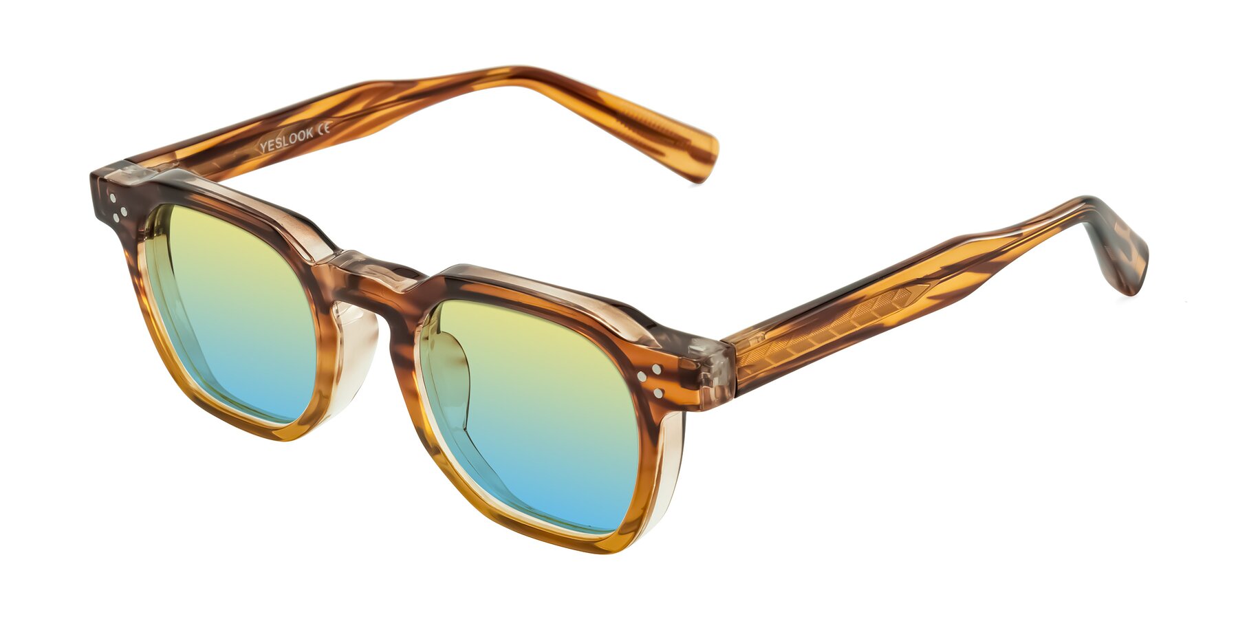 Angle of Fingar in Cola Brown Striped with Yellow / Blue Gradient Lenses