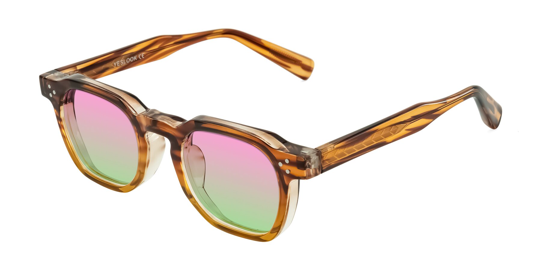 Angle of Fingar in Cola Brown Striped with Pink / Green Gradient Lenses