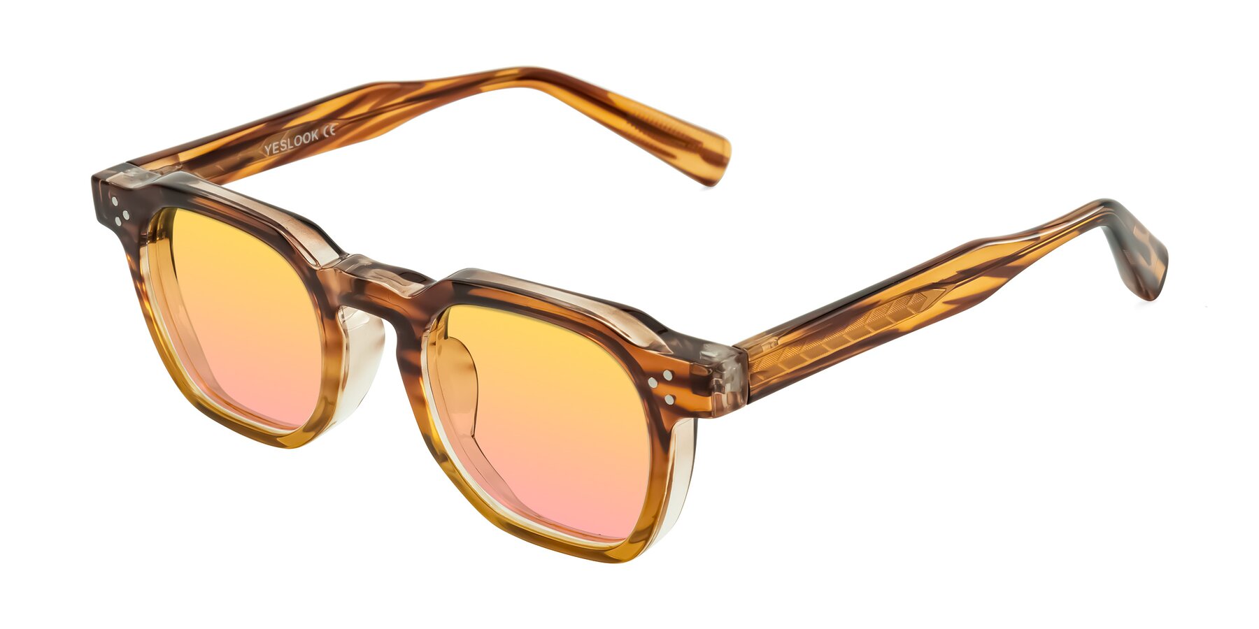Angle of Fingar in Cola Brown Striped with Yellow / Pink Gradient Lenses