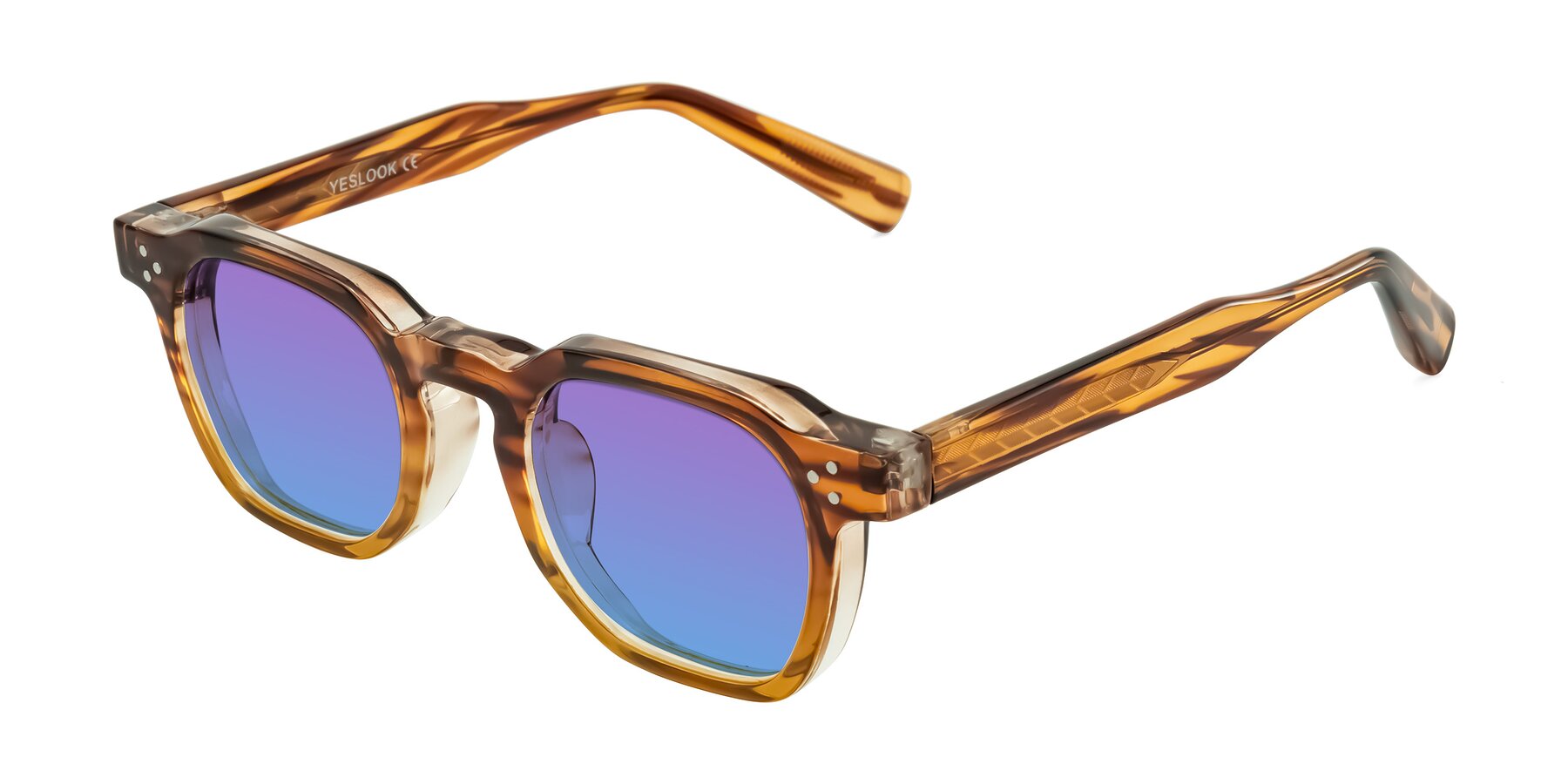 Angle of Fingar in Cola Brown Striped with Purple / Blue Gradient Lenses