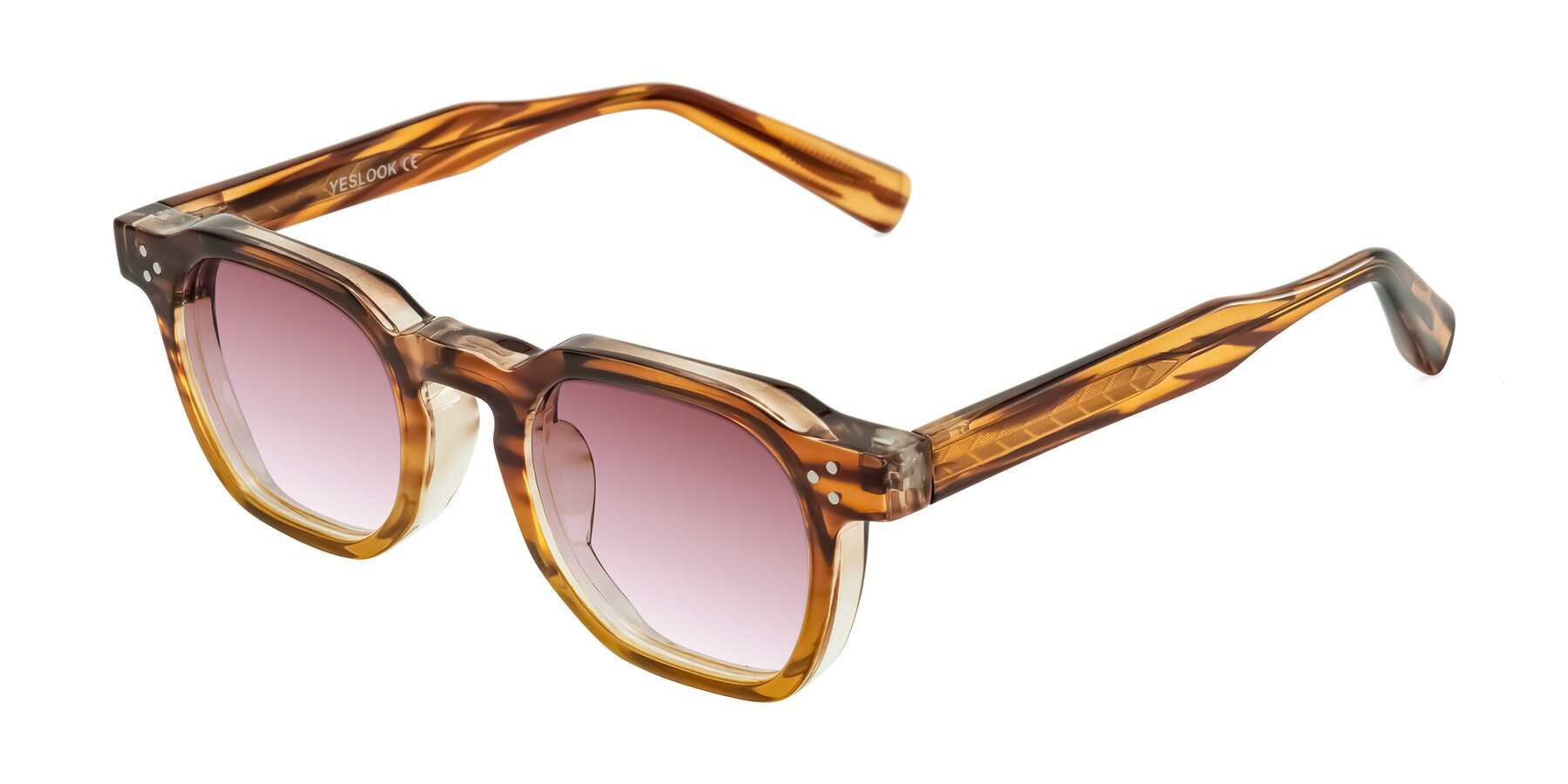 Angle of Fingar in Cola Brown Striped with Garnet Gradient Lenses