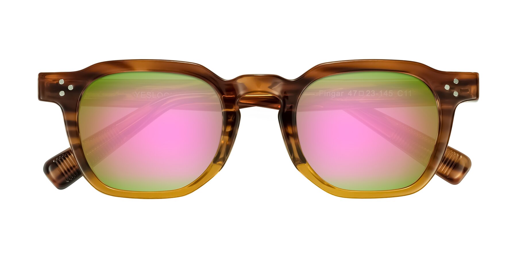 Folded Front of Fingar in Cola Brown Striped with Pink Mirrored Lenses