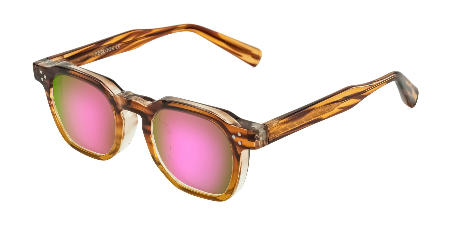 Angle of Fingar in Cola Brown Striped with Pink Mirrored Lenses