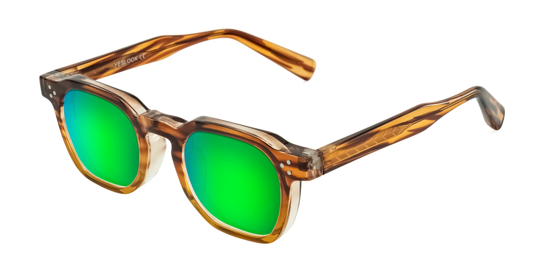 Angle of Fingar in Cola Brown Striped with Green Mirrored Lenses