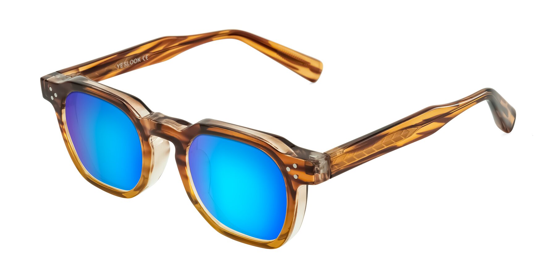 Angle of Fingar in Cola Brown Striped with Blue Mirrored Lenses