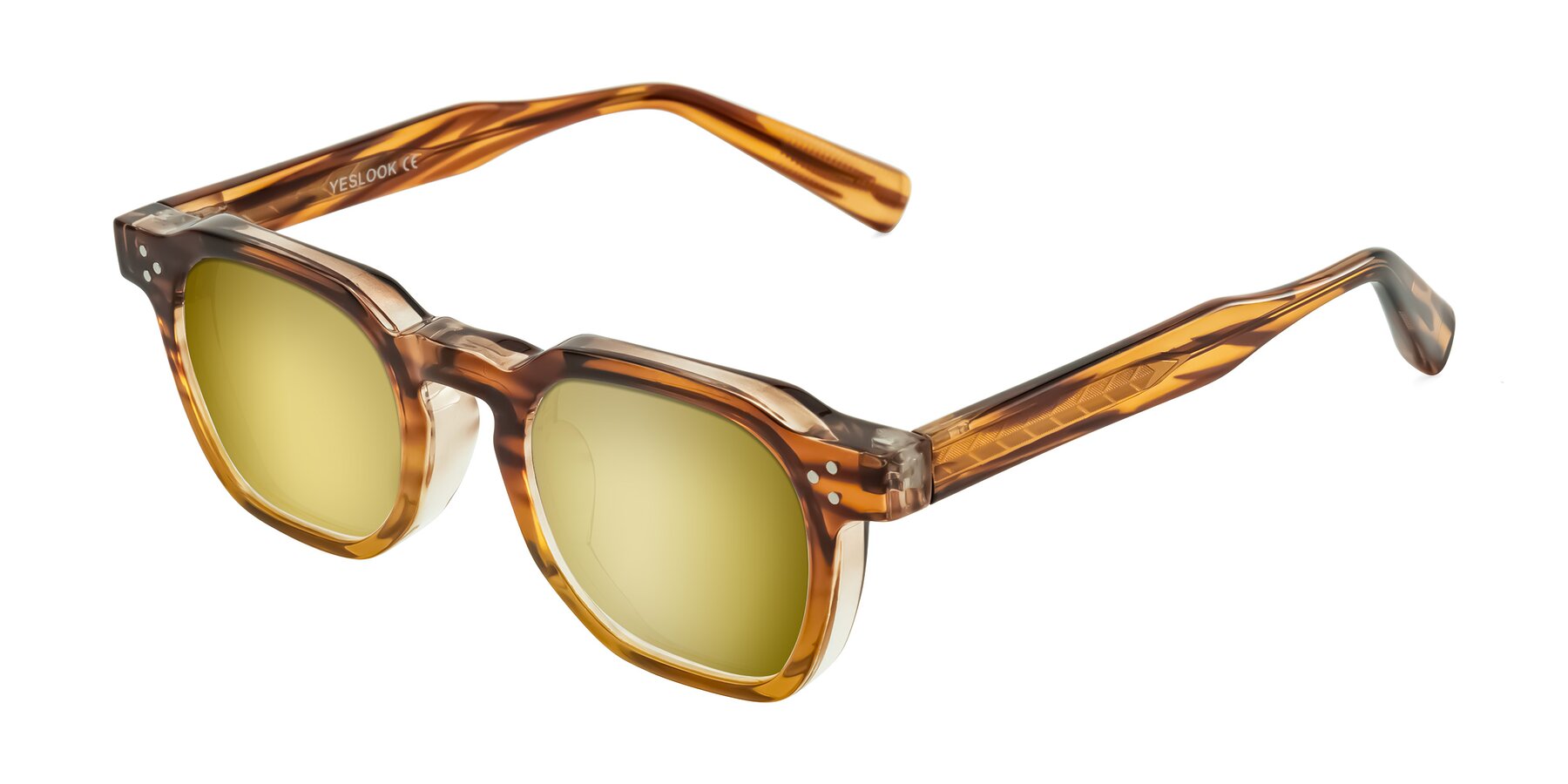 Angle of Fingar in Cola Brown Striped with Gold Mirrored Lenses