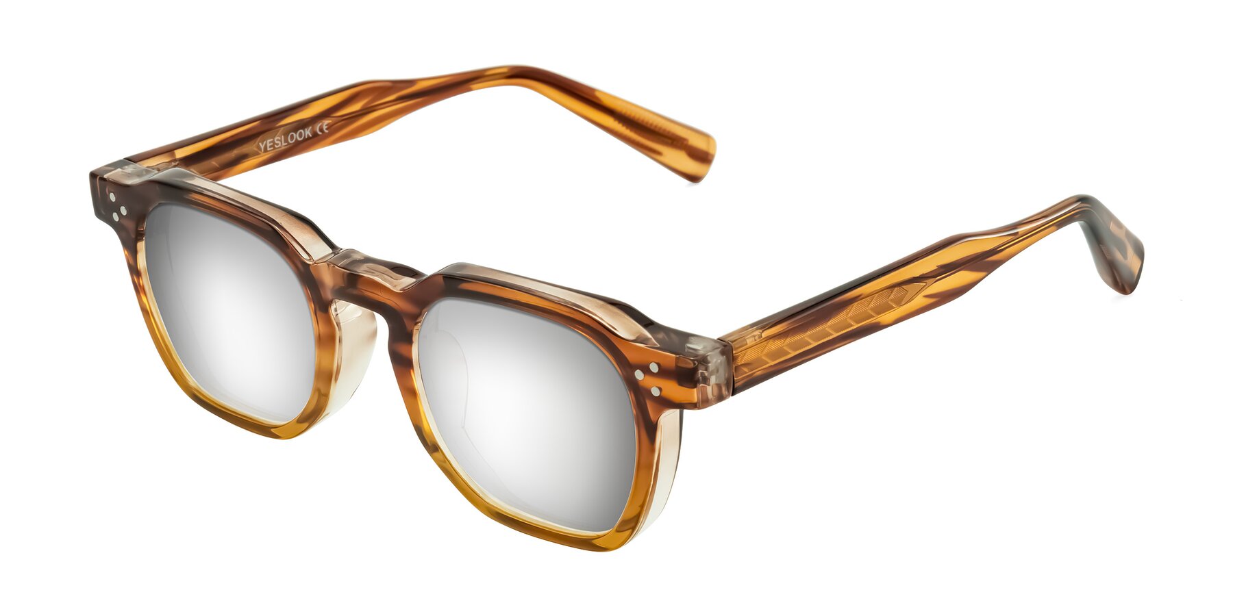 Angle of Fingar in Cola Brown Striped with Silver Mirrored Lenses