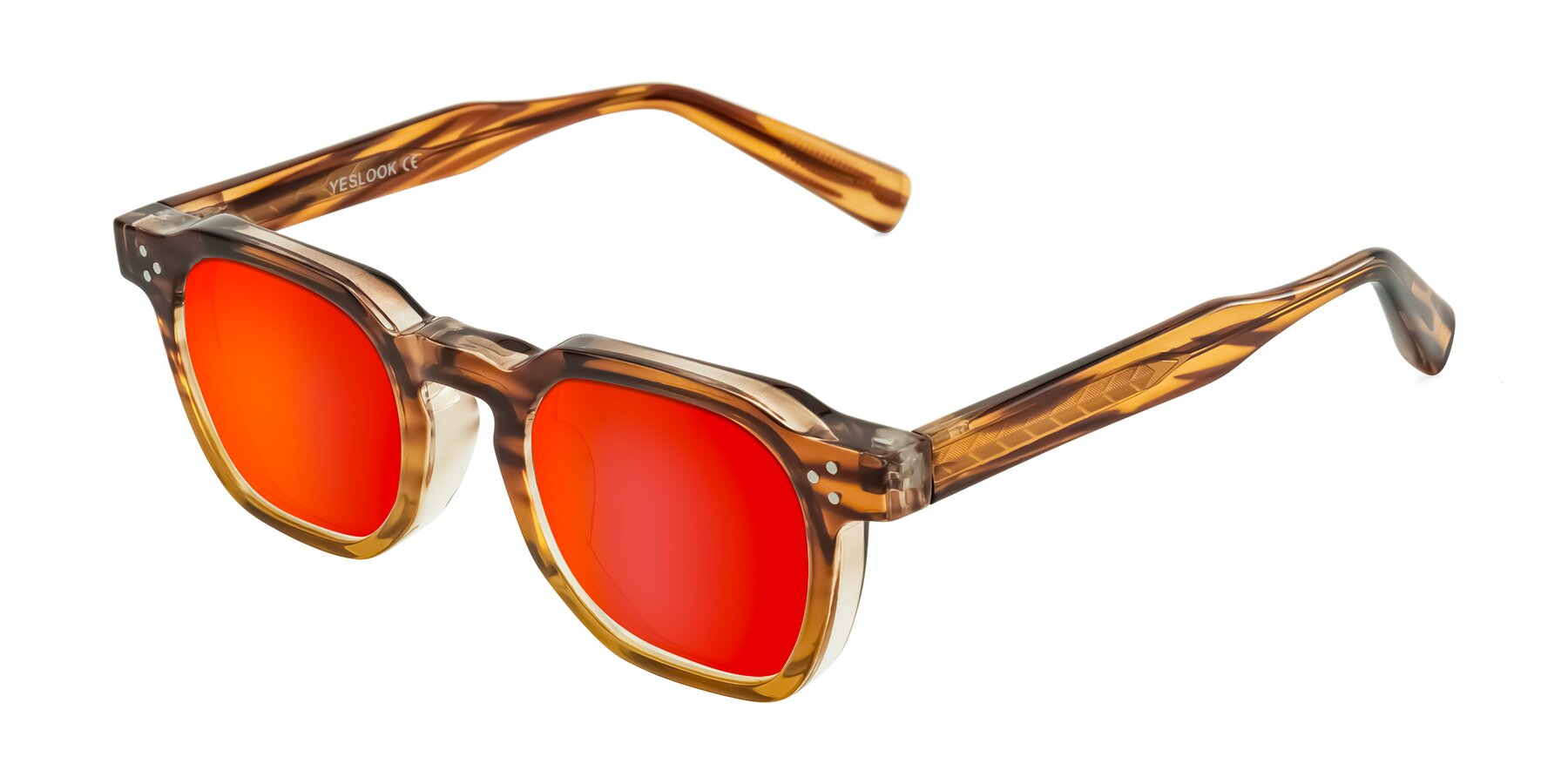 Angle of Fingar in Cola Brown Striped with Red Gold Mirrored Lenses