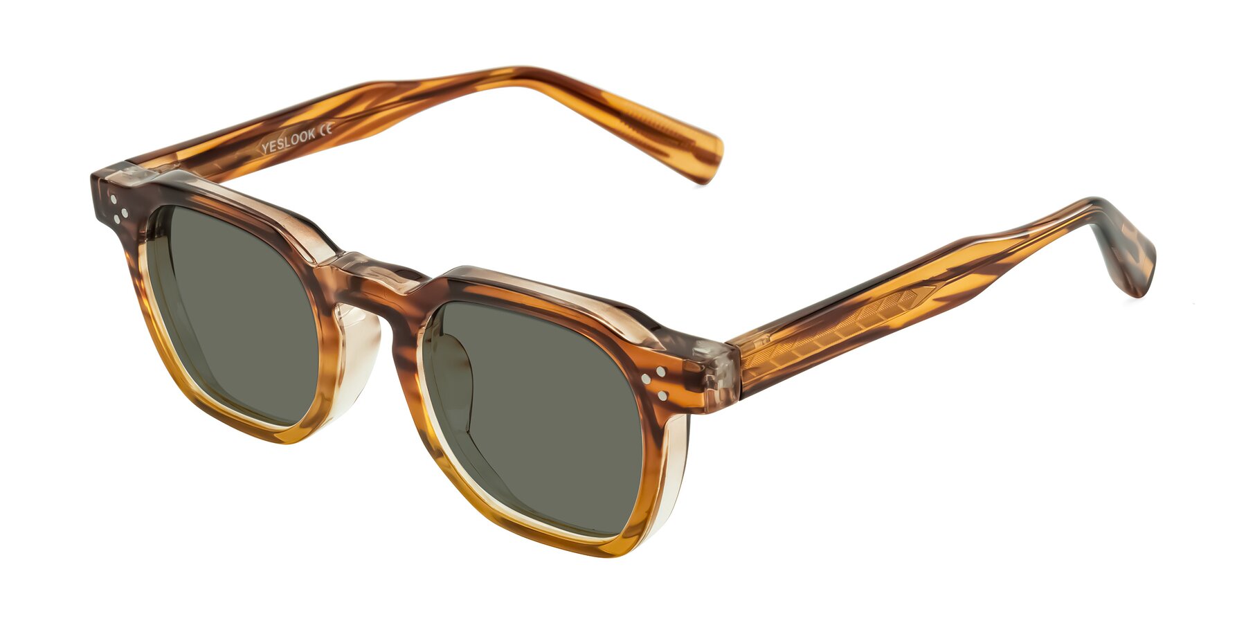 Angle of Fingar in Cola Brown Striped with Gray Polarized Lenses