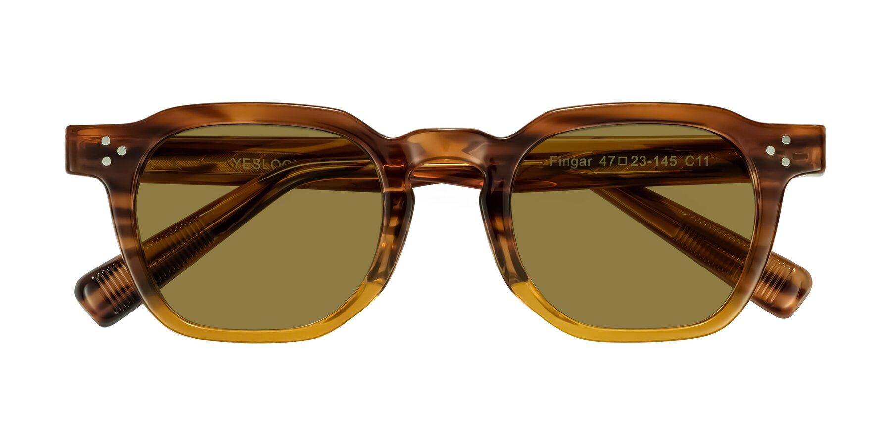 Folded Front of Fingar in Cola Brown Striped with Brown Polarized Lenses