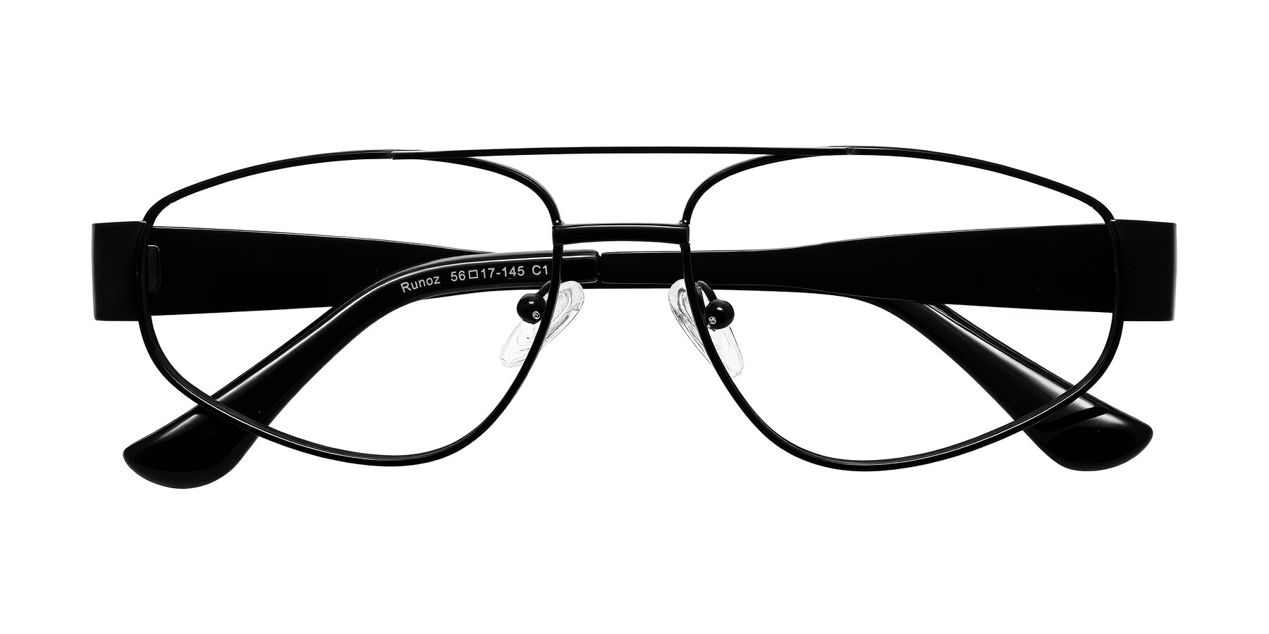Folded Front of Runoz in Black with Clear Eyeglass Lenses