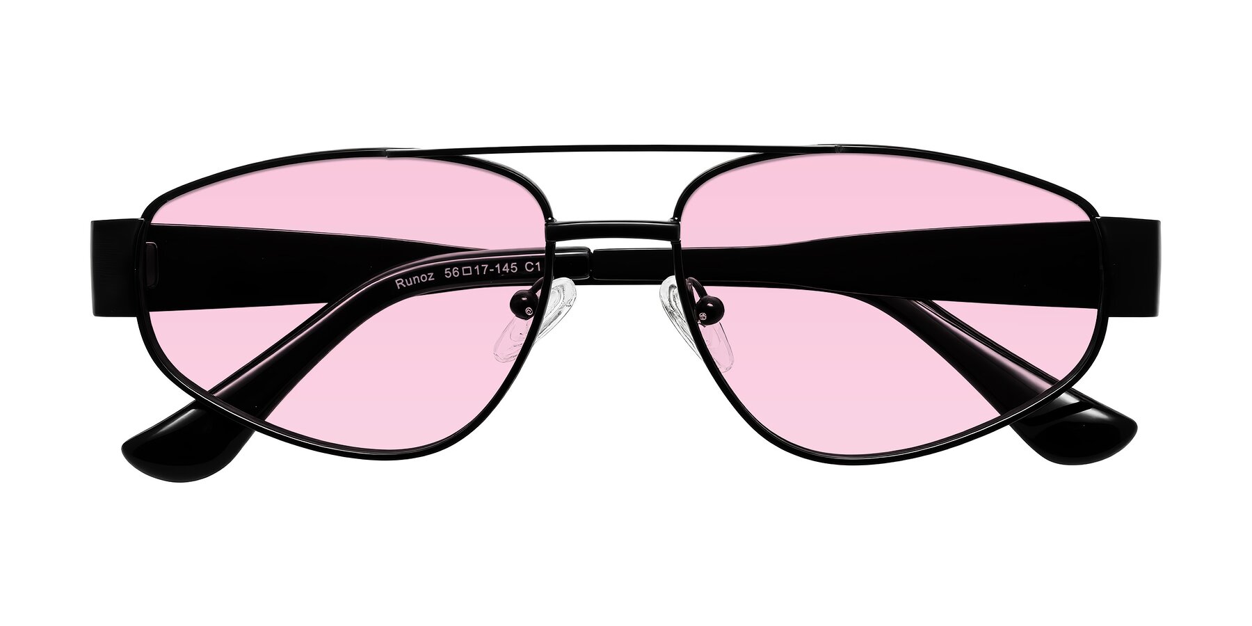 Folded Front of Runoz in Black with Light Pink Tinted Lenses