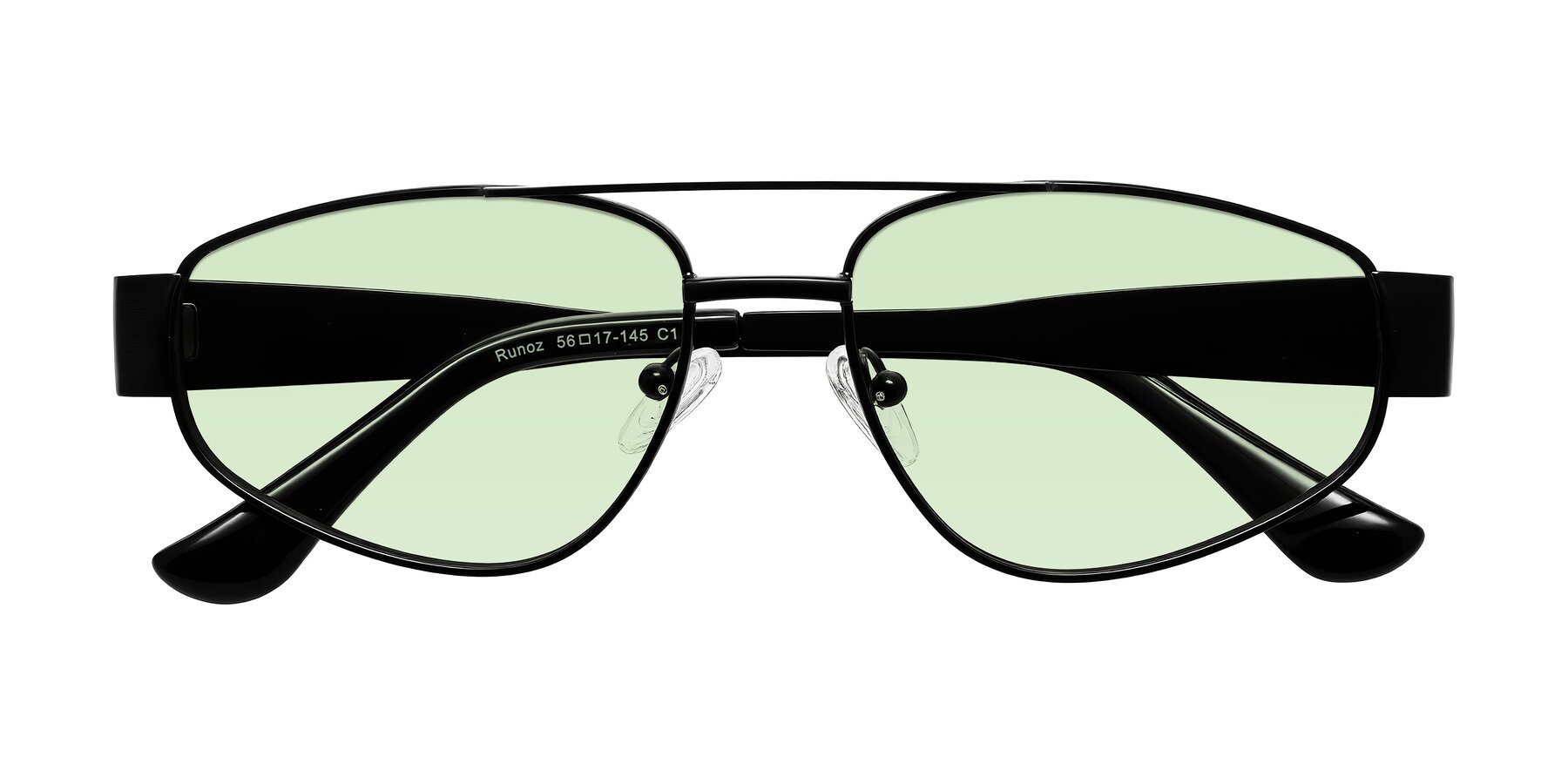 Folded Front of Runoz in Black with Light Green Tinted Lenses