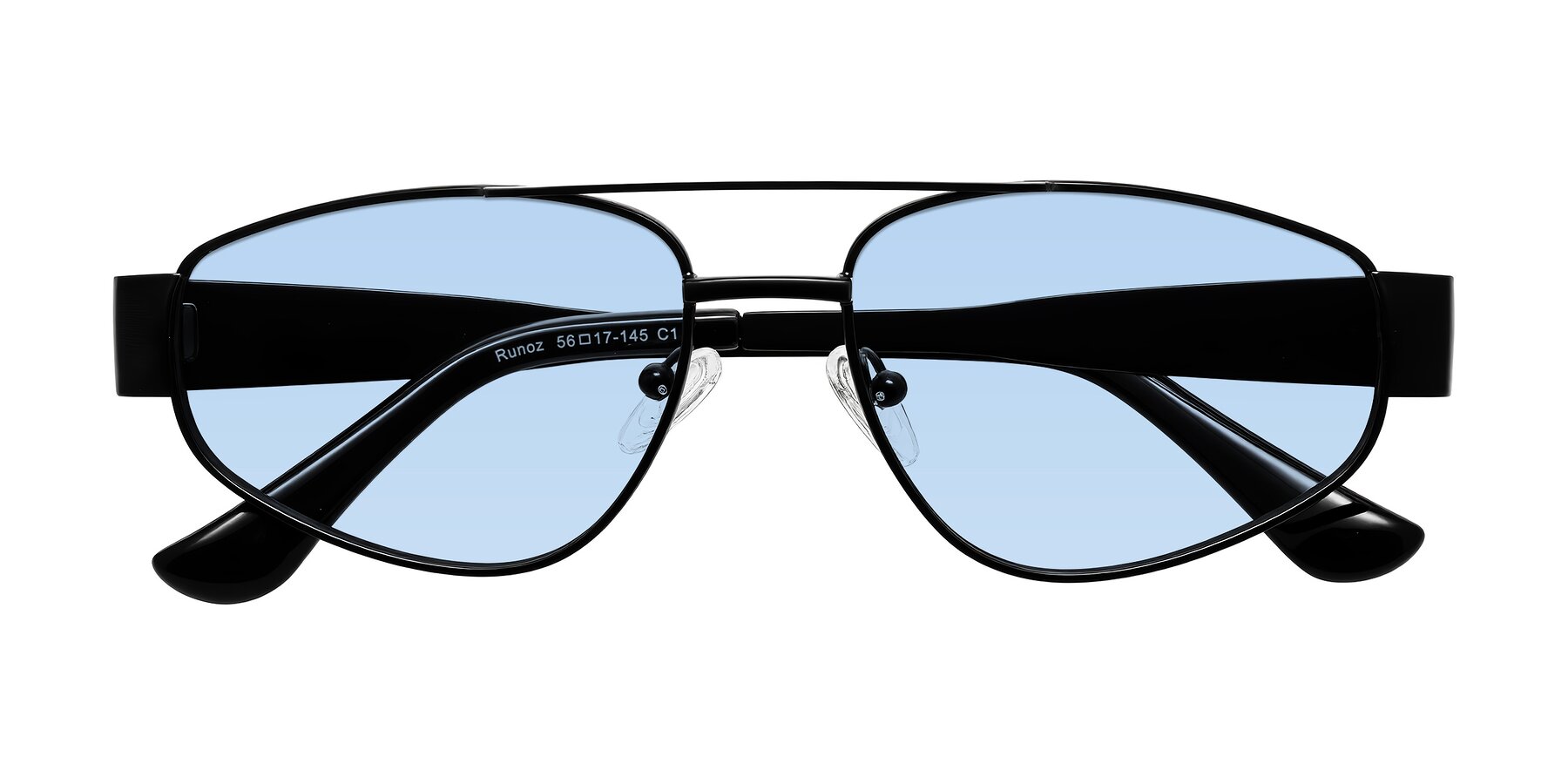 Folded Front of Runoz in Black with Light Blue Tinted Lenses