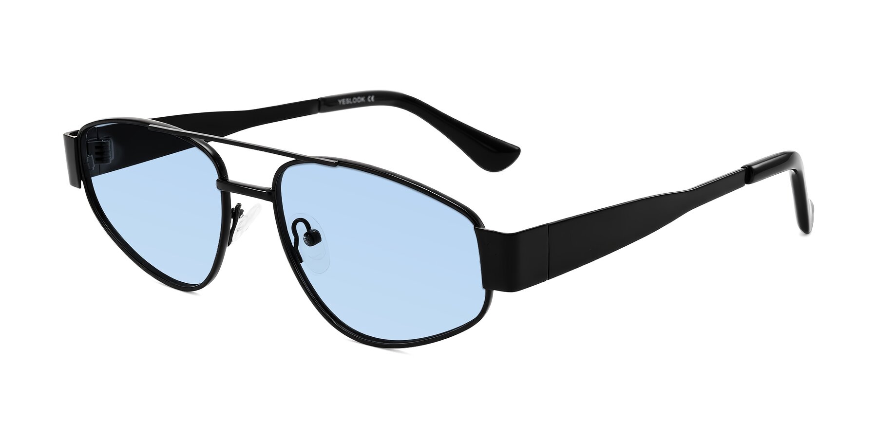 Angle of Runoz in Black with Light Blue Tinted Lenses