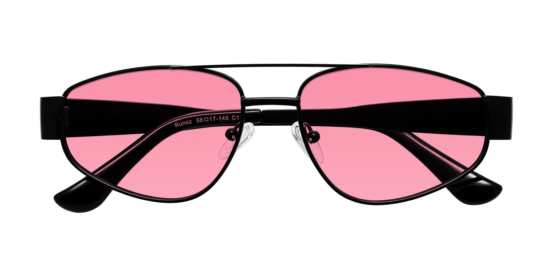 Folded Front of Runoz in Black with Pink Tinted Lenses