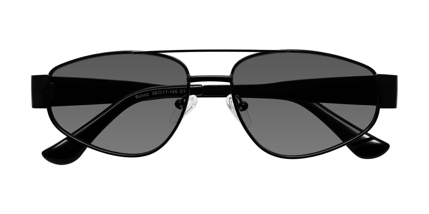 Folded Front of Runoz in Black with Medium Gray Tinted Lenses
