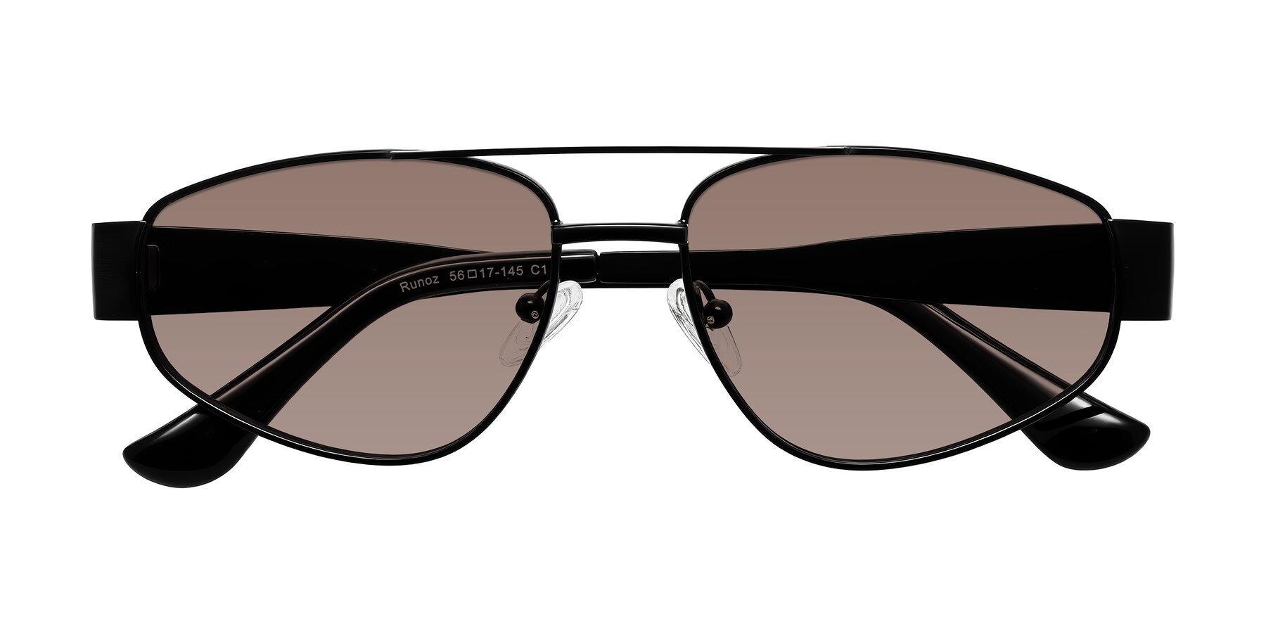 Folded Front of Runoz in Black with Medium Brown Tinted Lenses