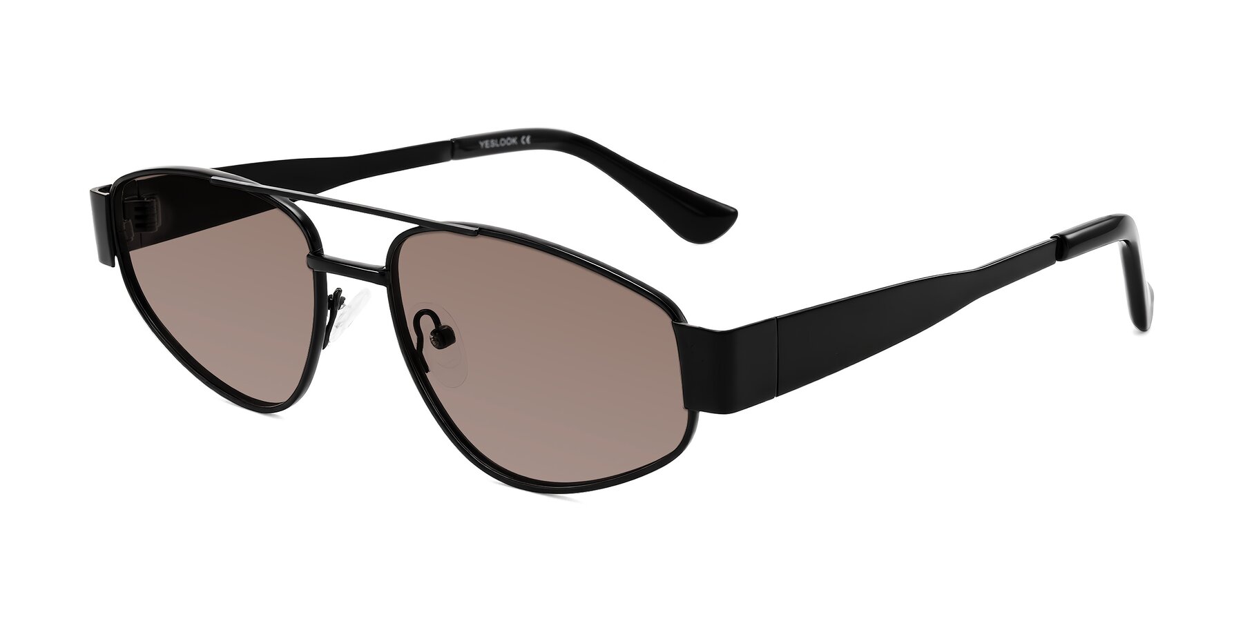 Angle of Runoz in Black with Medium Brown Tinted Lenses