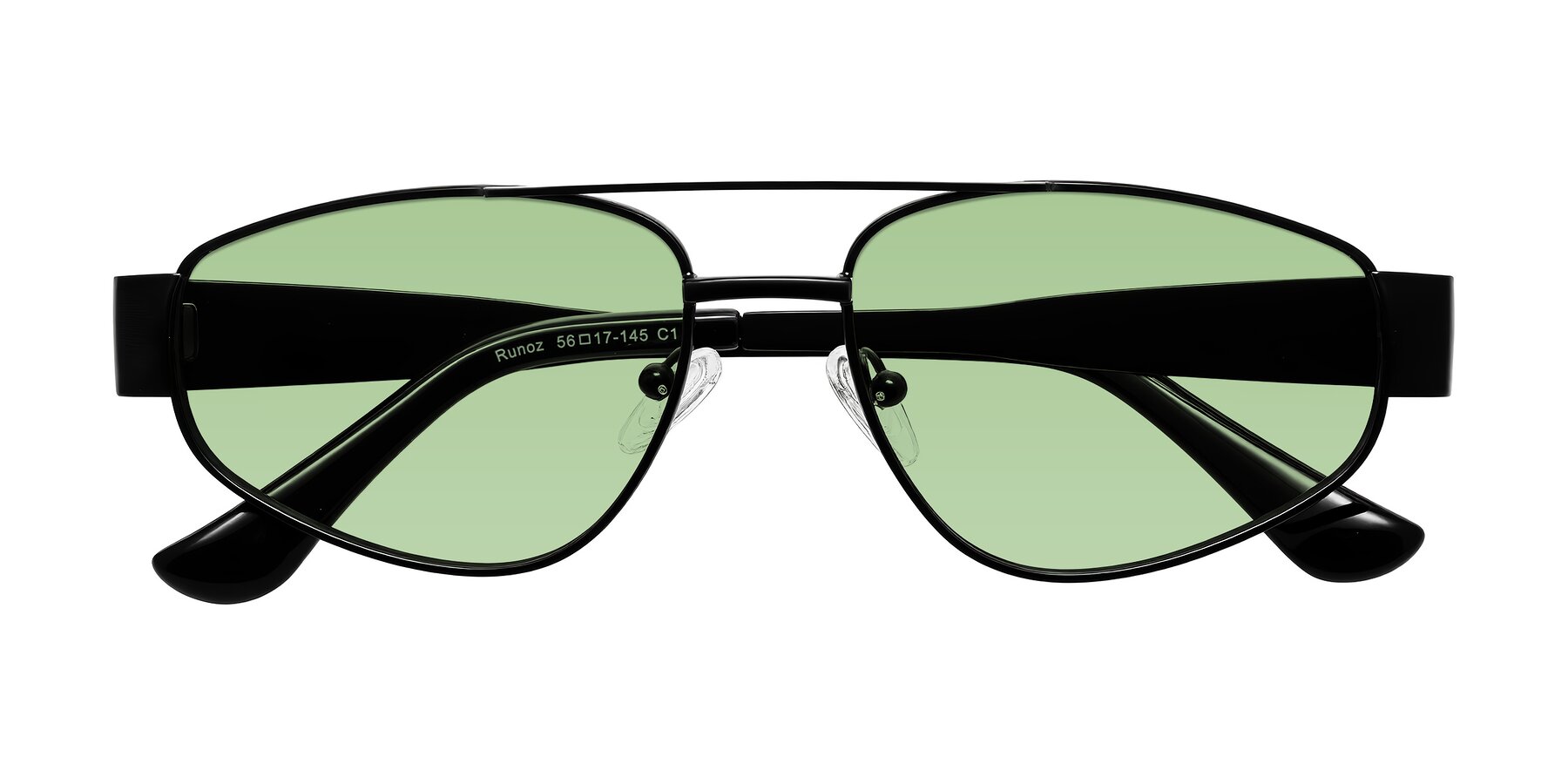 Folded Front of Runoz in Black with Medium Green Tinted Lenses