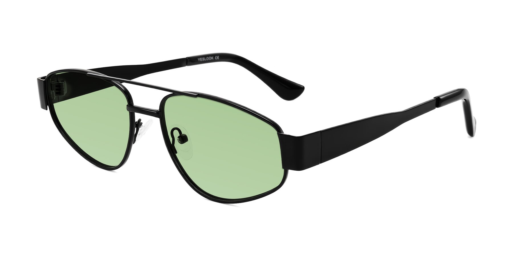 Angle of Runoz in Black with Medium Green Tinted Lenses