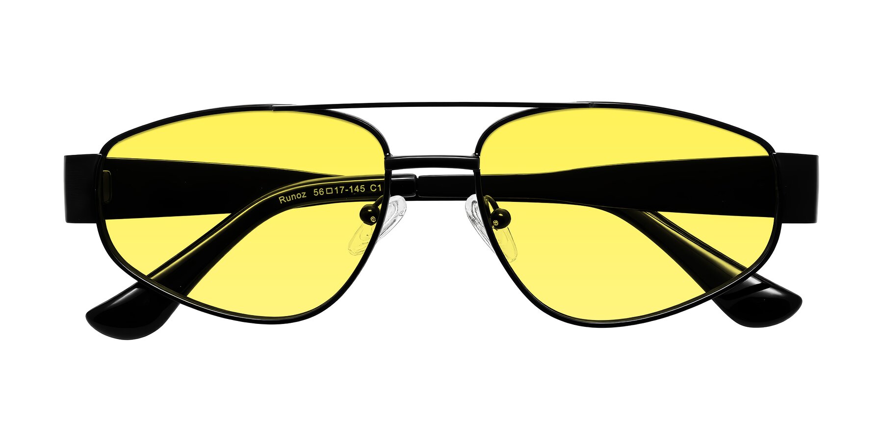 Folded Front of Runoz in Black with Medium Yellow Tinted Lenses