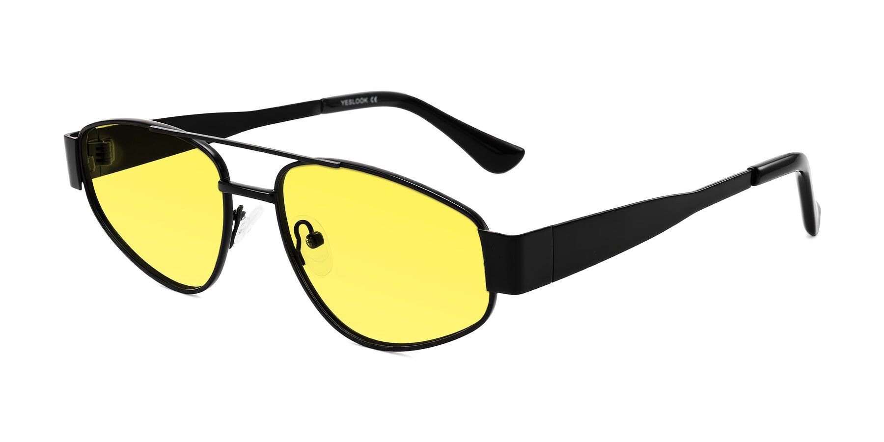 Angle of Runoz in Black with Medium Yellow Tinted Lenses