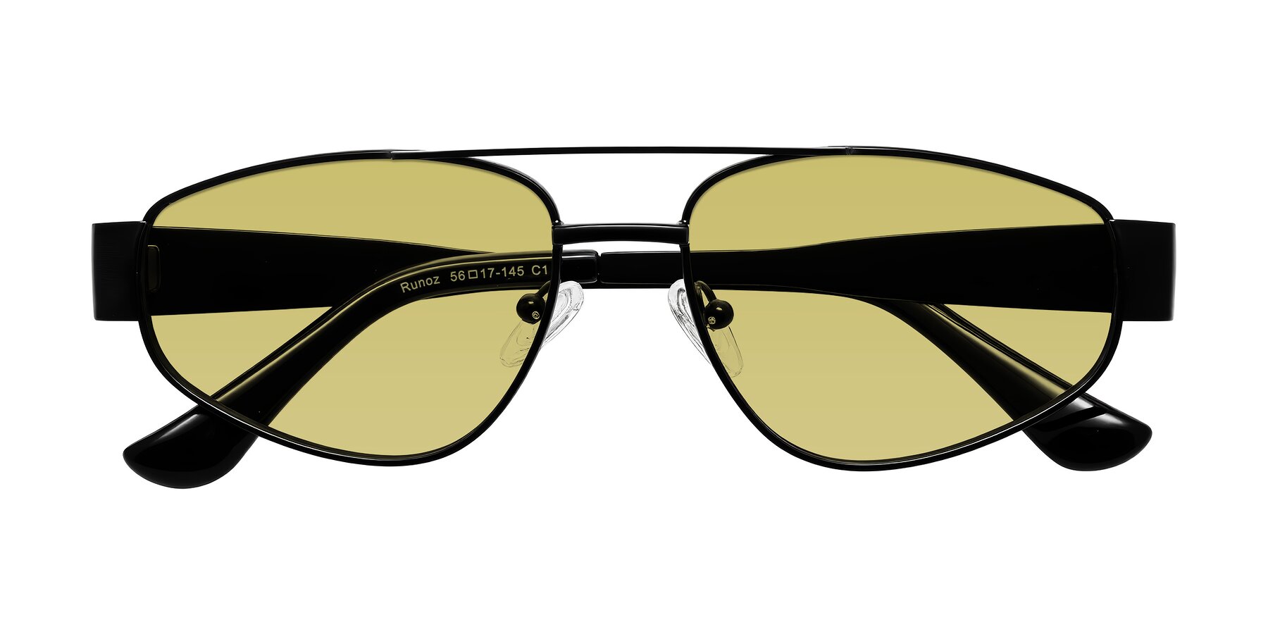 Folded Front of Runoz in Black with Medium Champagne Tinted Lenses