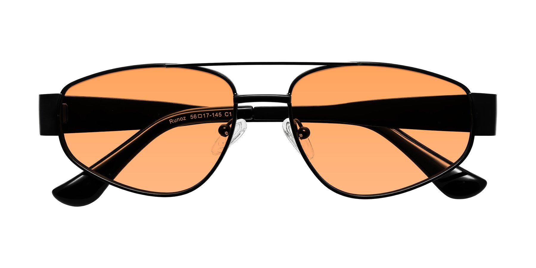 Folded Front of Runoz in Black with Medium Orange Tinted Lenses