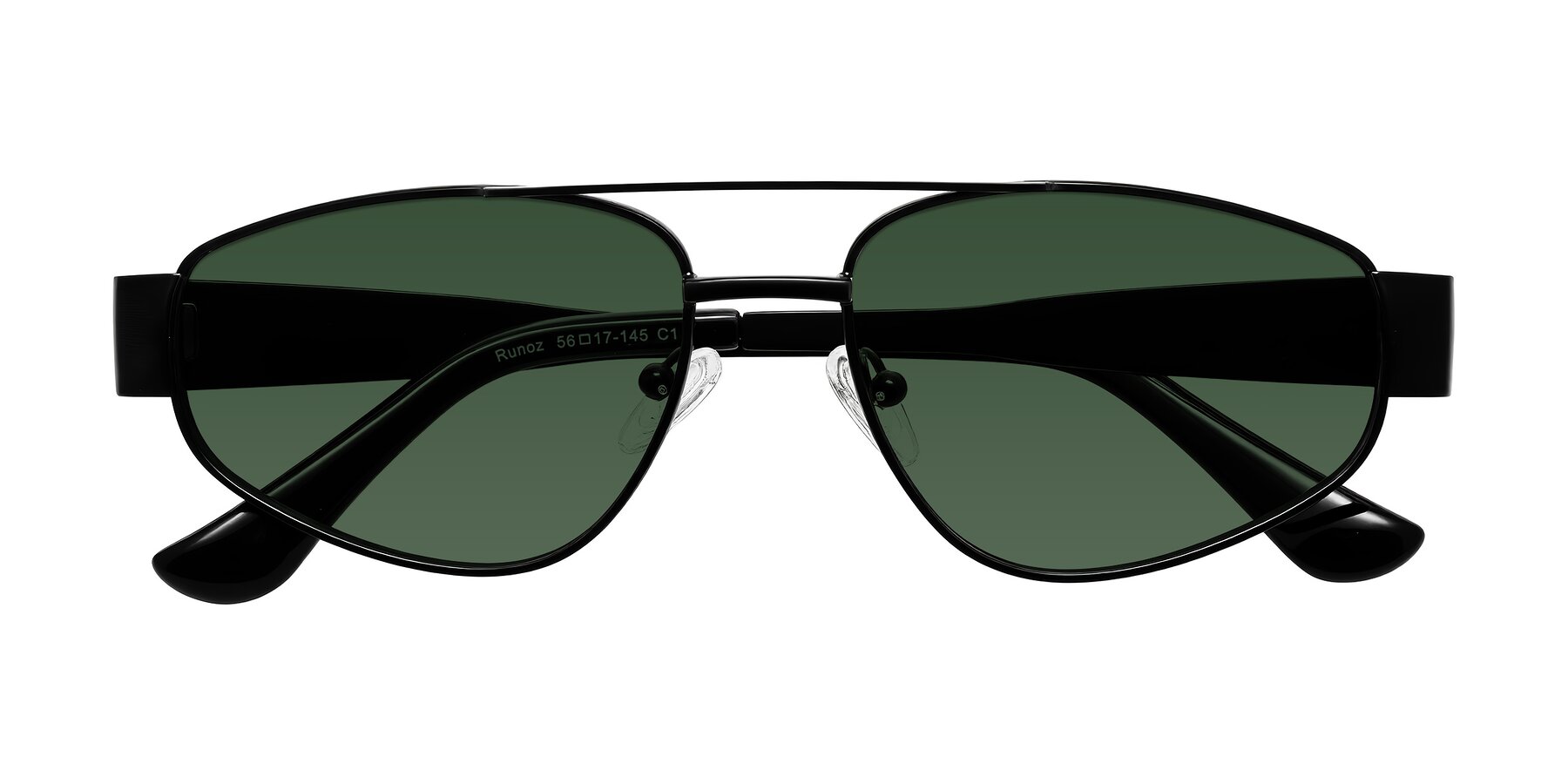Folded Front of Runoz in Black with Green Tinted Lenses