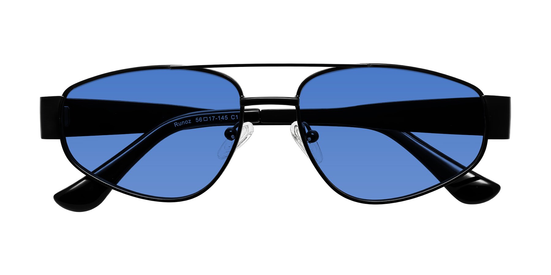 Folded Front of Runoz in Black with Blue Tinted Lenses