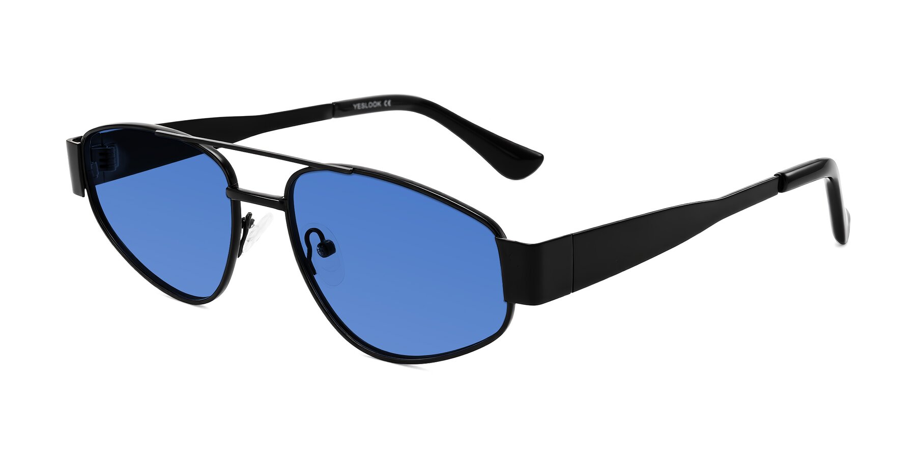 Angle of Runoz in Black with Blue Tinted Lenses
