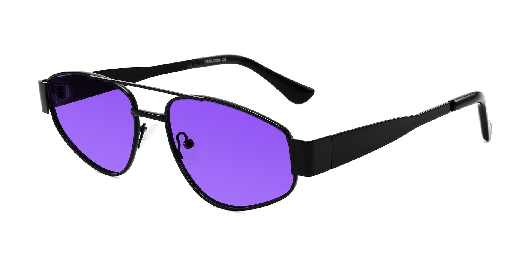 Angle of Runoz in Black with Purple Tinted Lenses