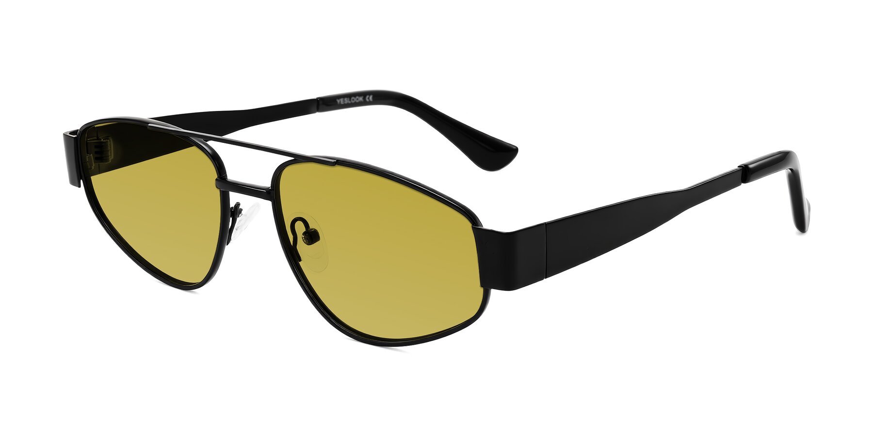 Angle of Runoz in Black with Champagne Tinted Lenses