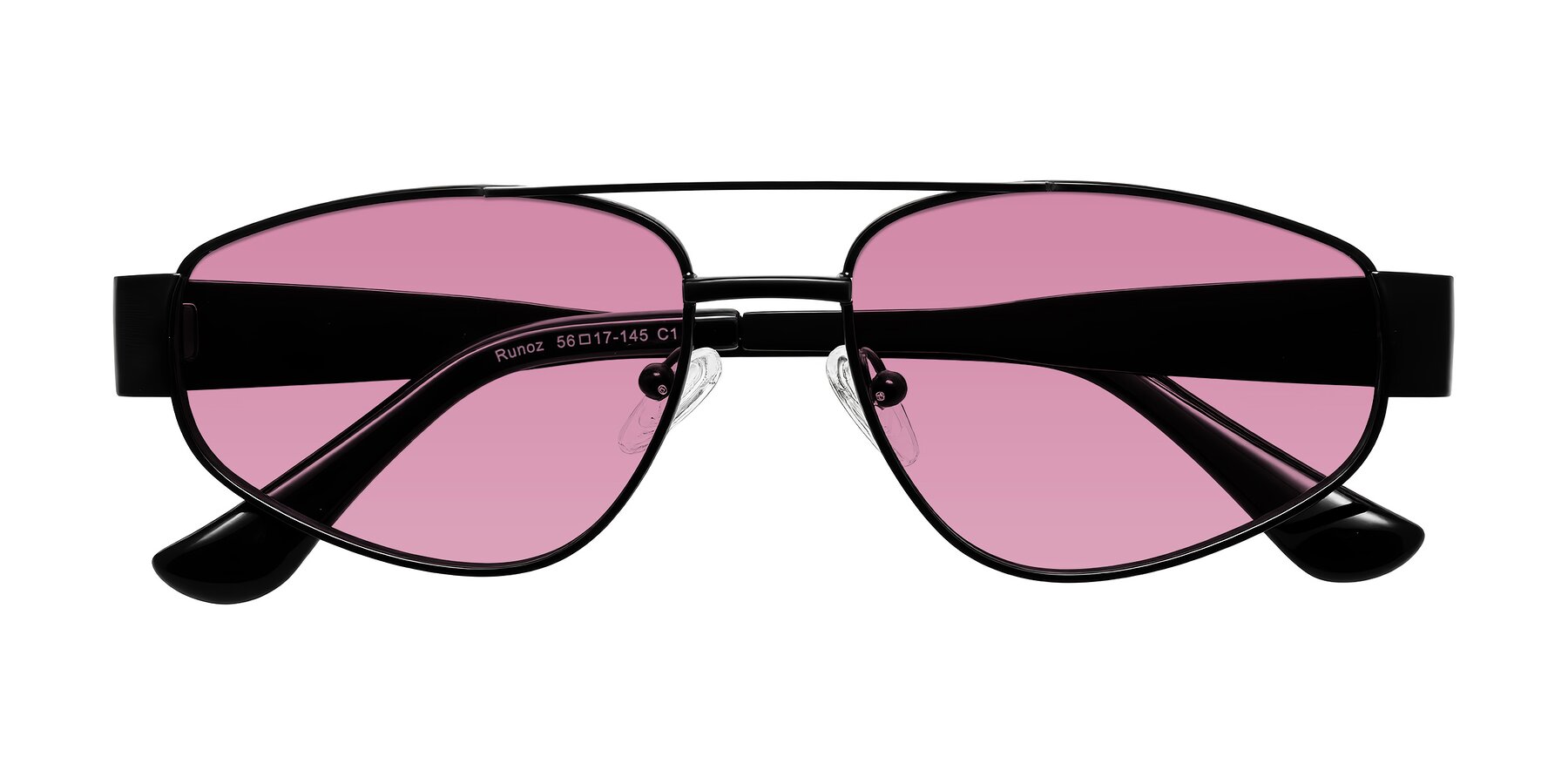 Folded Front of Runoz in Black with Medium Wine Tinted Lenses