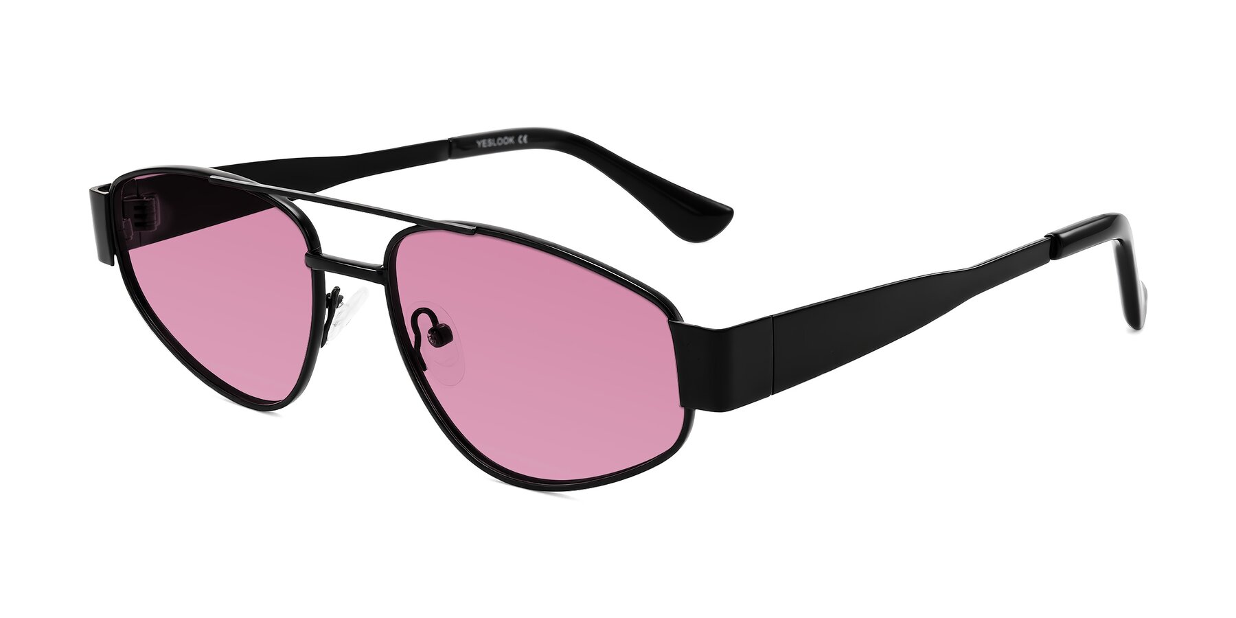 Angle of Runoz in Black with Medium Wine Tinted Lenses