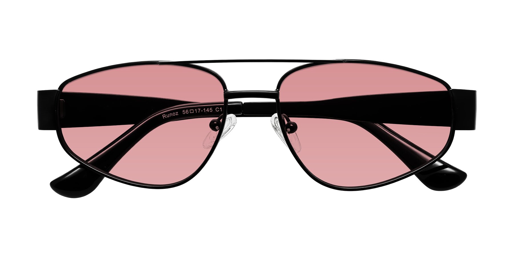 Folded Front of Runoz in Black with Medium Garnet Tinted Lenses