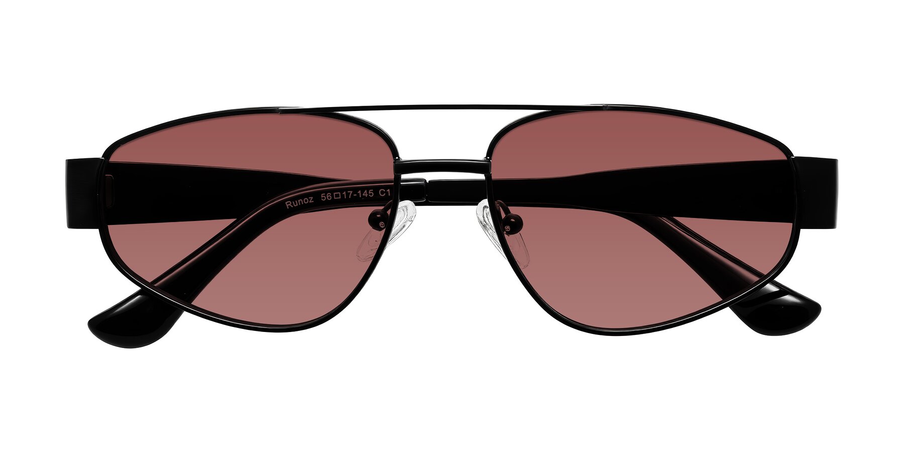 Folded Front of Runoz in Black with Garnet Tinted Lenses
